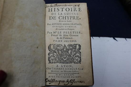 Granziani, Antonio Maria - Histoire de la guerre de Chypre, 2 vols, 8vo, contemporary calf, text browned,